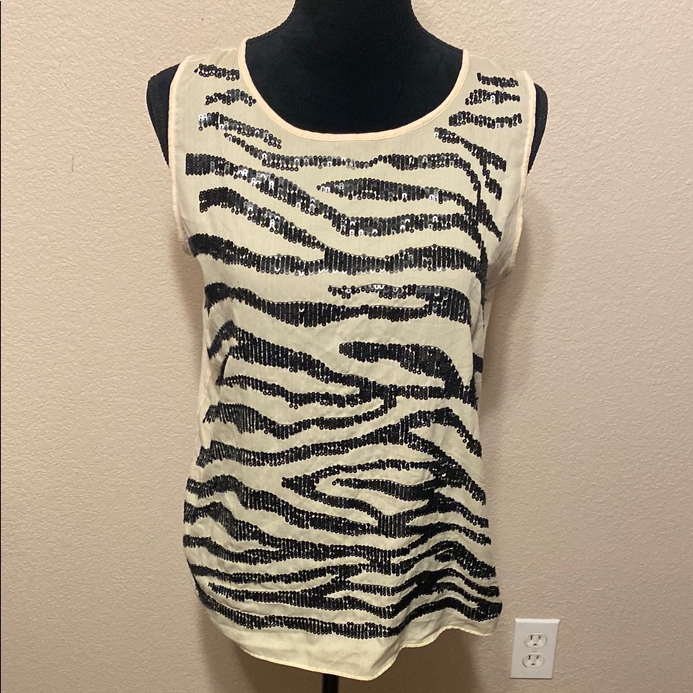 Cream and Black Sequin Tank Top